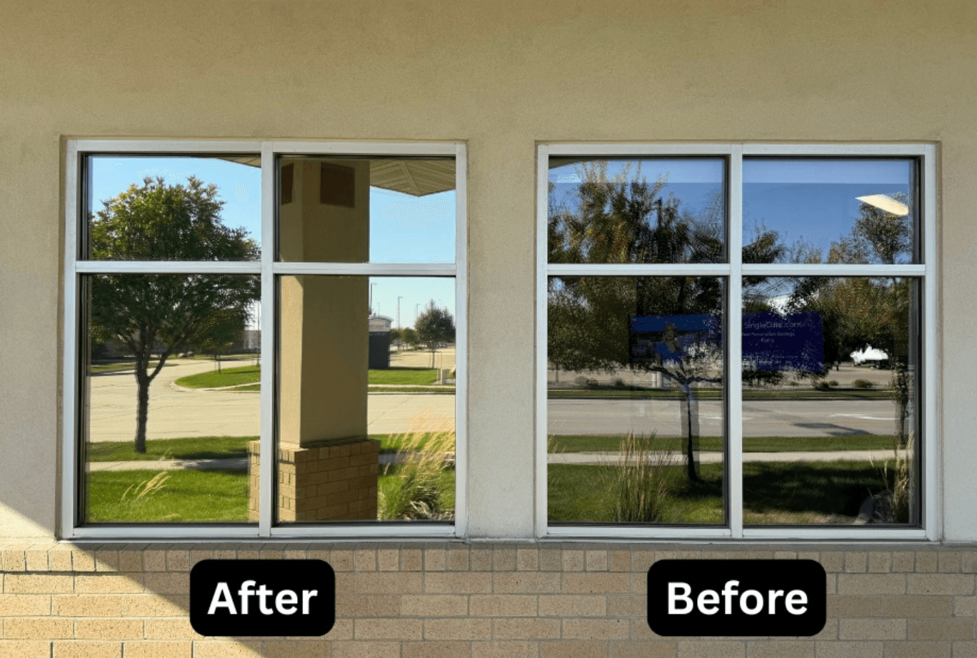Before and after commercial window tinting