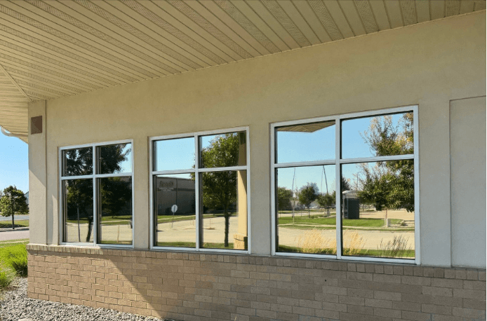 Commercial building with professional window tinting