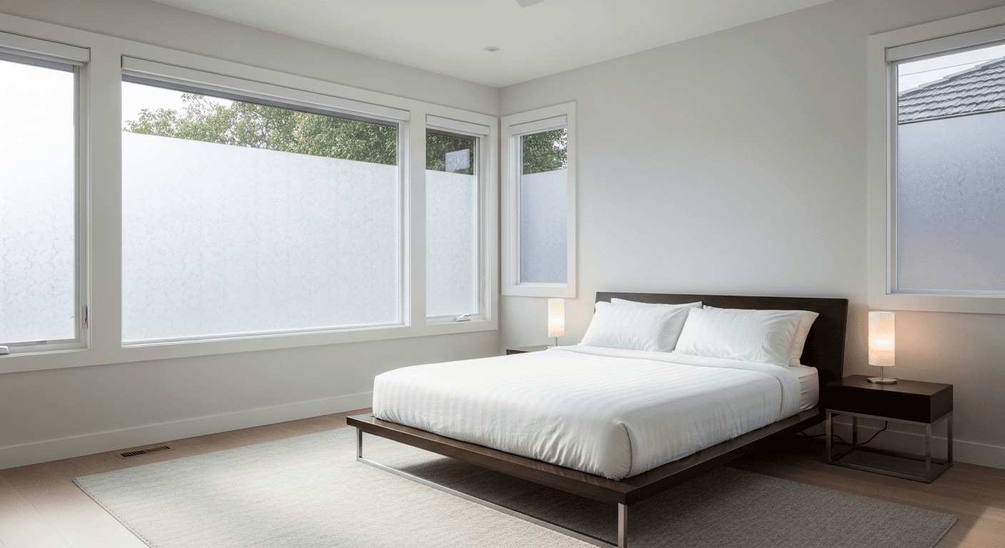 Bedroom with privacy window film